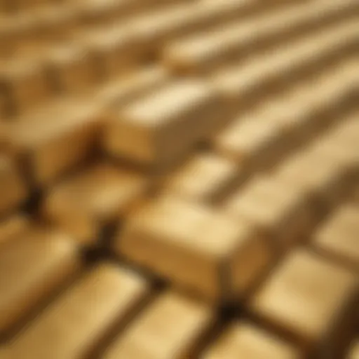 A close-up of shimmering gold bars stacked neatly, symbolizing wealth.