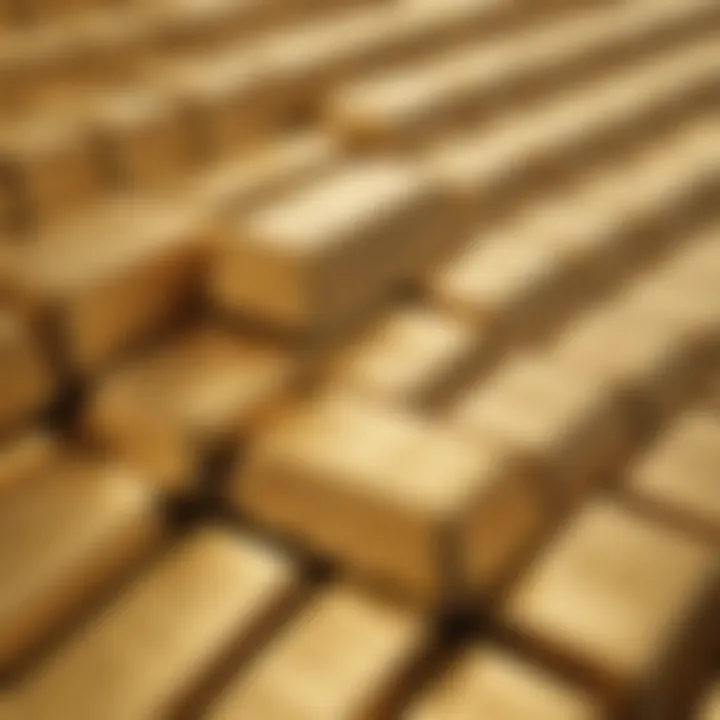 A close-up of shimmering gold bars stacked neatly, symbolizing wealth.