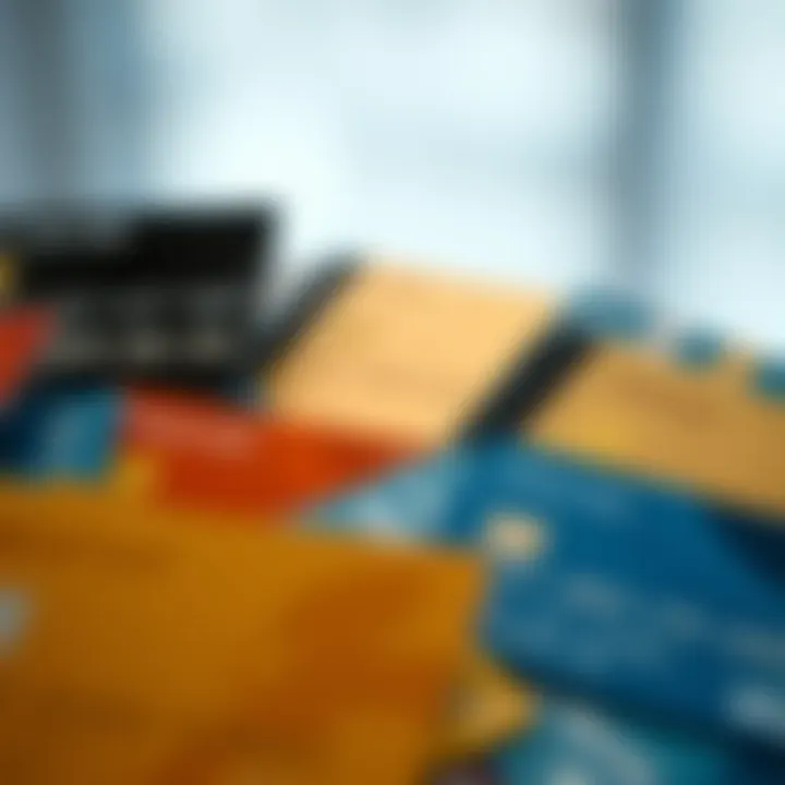 Diverse Credit Card Options An elegant display of various credit cards showcasing their benefits
