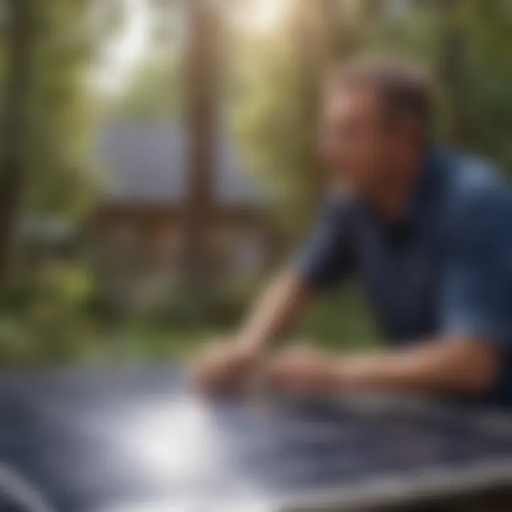 Homeowner assessing solar panel options