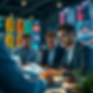 Illustration depicting novice and expert traders analyzing data