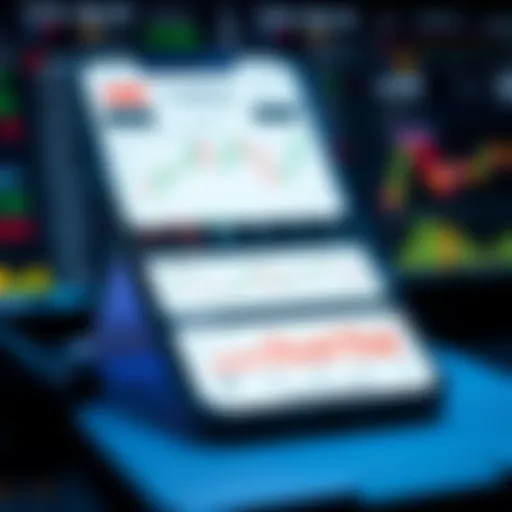 Illustration of a trading app interface showcasing charts and data
