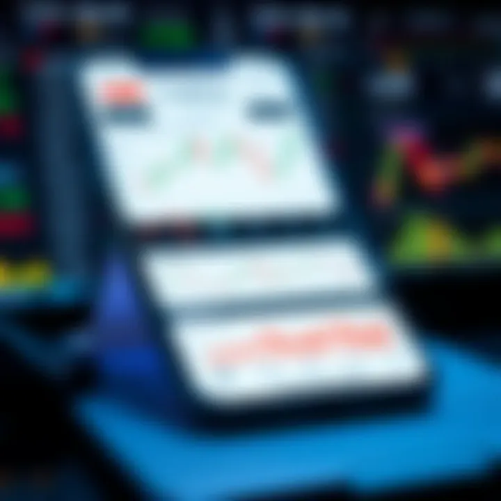 Illustration of a trading app interface showcasing charts and data