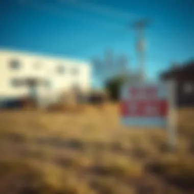 A vacant lot with a 'For Sale' sign indicating foreclosure status.