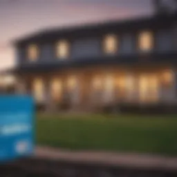 A modern home with a 'For Sale' sign and financial symbols in the foreground