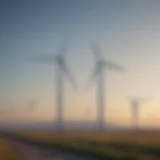 A wind turbine farm against a clear blue sky