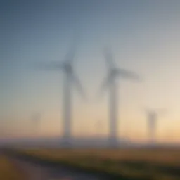 A wind turbine farm against a clear blue sky