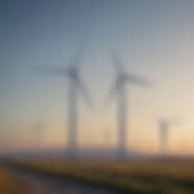 A wind turbine farm against a clear blue sky