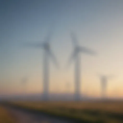 A wind turbine farm against a clear blue sky