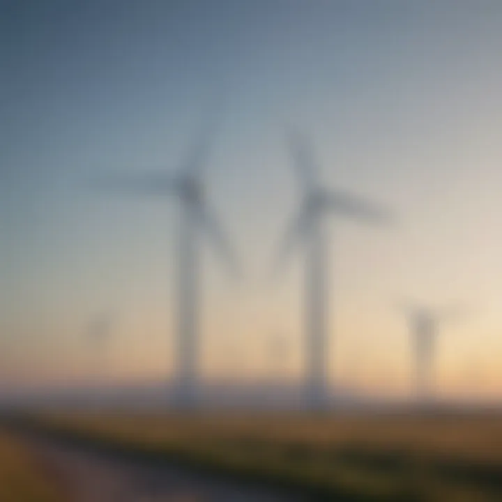 A wind turbine farm against a clear blue sky