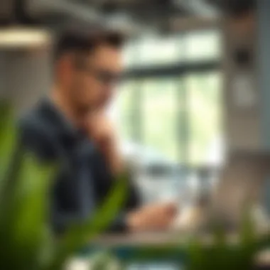 A thoughtful individual planning their finances with a notebook and laptop.