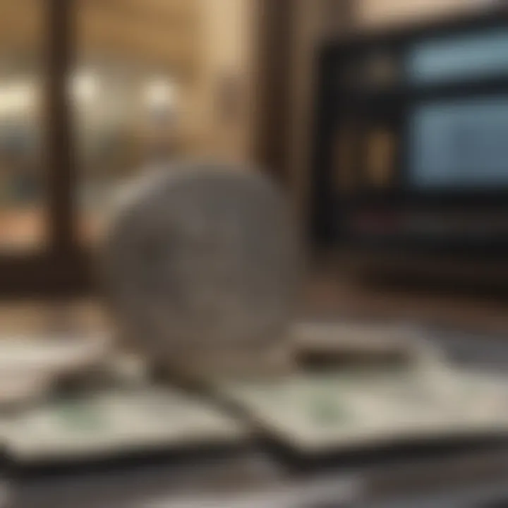 Close-up of currency exchange at a bank