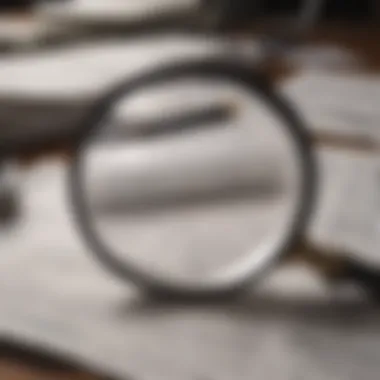 A magnifying glass over a pile of documents symbolizing diligent research