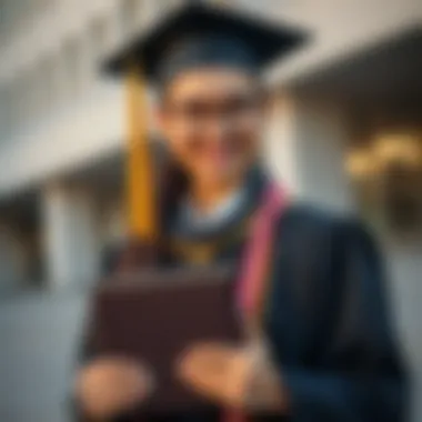 A graduate holding a diploma with a confident expression