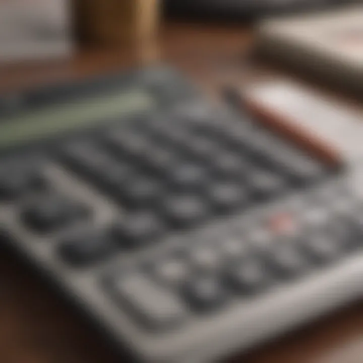 Illustration of a calculator with financial documents representing mortgage calculations