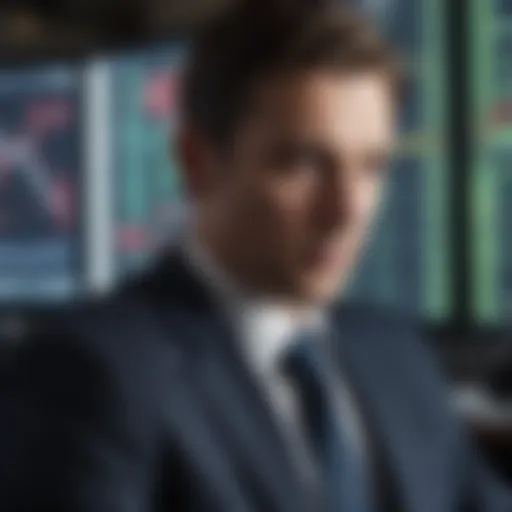 Businessman analyzing stock market data on a digital screen