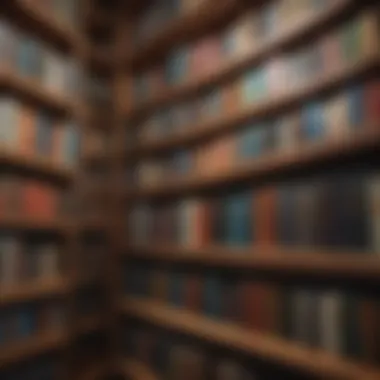 Bookshelves filled with financial literature