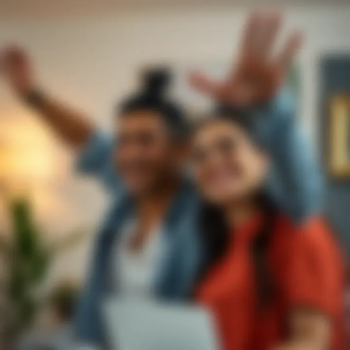 A couple joyfully celebrating achieving their financial goal