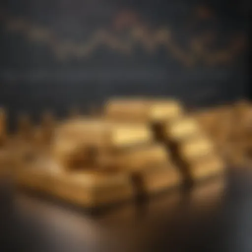 Visual representation of gold bars stacked with a backdrop of financial charts